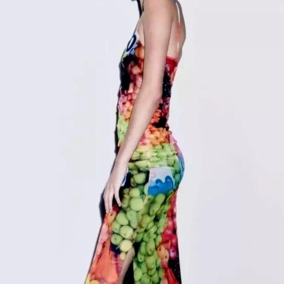 (SOLD) ZARA Ruched Mesh Fruit Stand Strappy Maxi Dress Size Small - Picture 4 of 8
